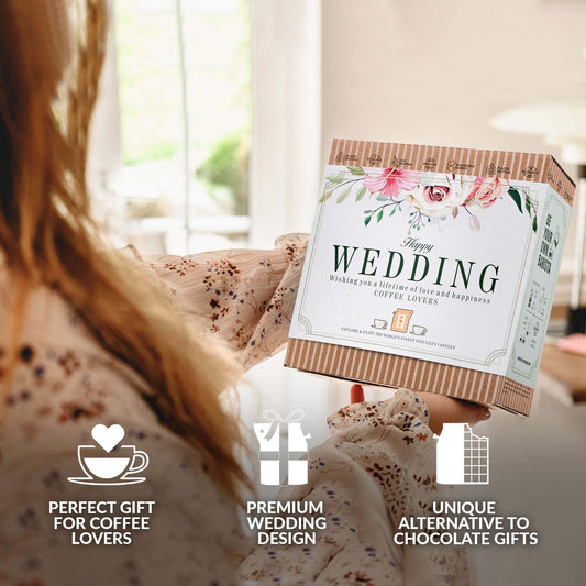 Präsentkorb mit Kaffee-Geschenkbox Happy Wedding für Kaffeeliebhaber, stilvolles Hochzeitsgeschenk