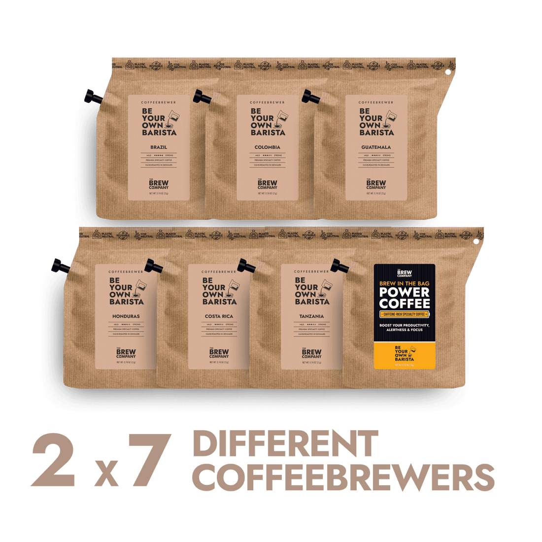 Kaffee Genuss-Safari Probierpaket mit 14 Coffeebrewers aus 7 Herkunftsländern für vielfältiges Kaffeeerlebnis